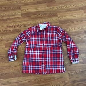 LL Bean Fleece Lined Red Flannel Shirt